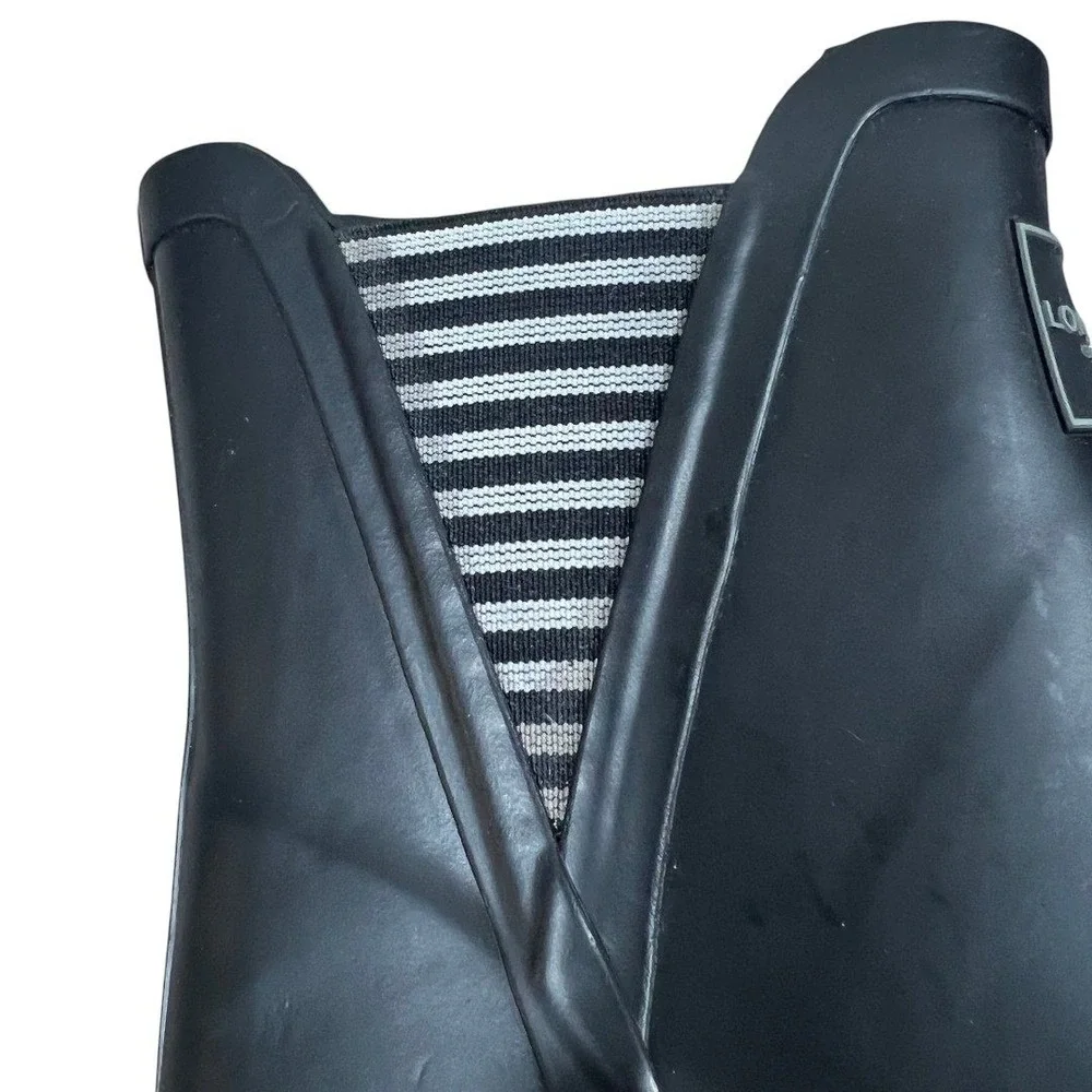 London Fog Piccadilly Striped Rain Boots Black Ankle Rubber Waterproof Size 8M